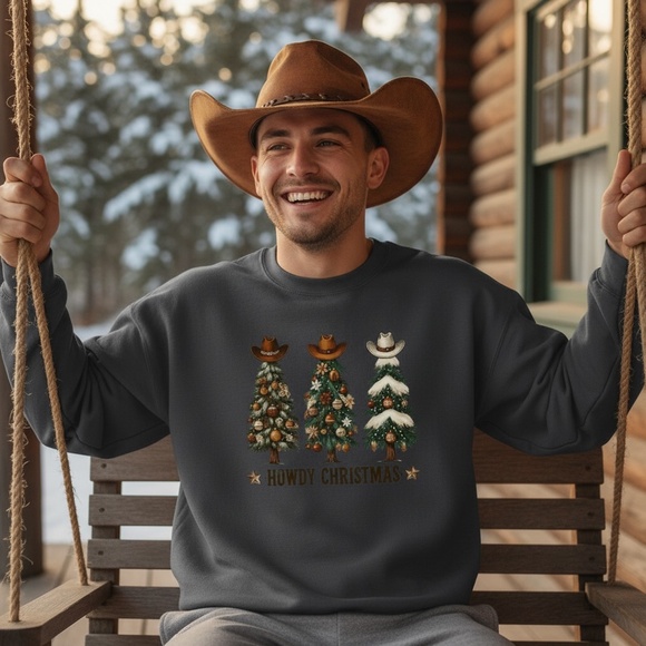 Christmas Tree Sweatshirt Howdy Christmas gifts Women Men soft fun cozy White - Picture 6 of 11